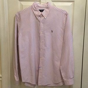 *EUC* Ralph Lauren button down Oxford. Pink with light blue stripe. XL.